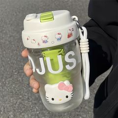 夏の宇宙プラスチックカップ高颜値ストローカップ学生カップ茶隔漏防止ロープ付き水筒随行カップ