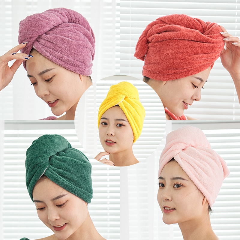 Manufacturer wholesale coral velvet hair bonnet, not easy to shed, women's soft plain color bath cap, water-absorbent hair towel