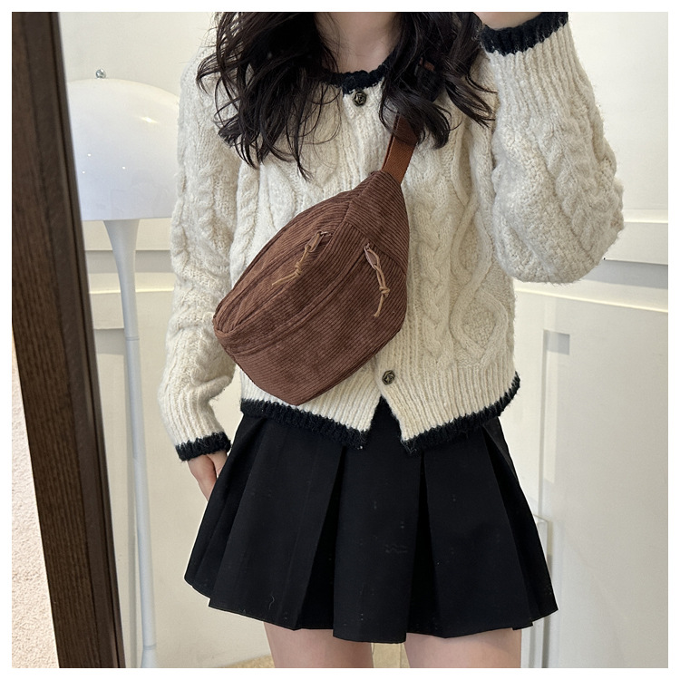Frauen Taille Tasche Cord Student Schulter Handtasche Crossbody Brust Brust Tasche Fanny Pack Mode Telefon Weibliche Bum Gürtel Geldbörse 2025 – Detail 4