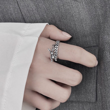925純銀戒指女時尚個性純銀戒指女ins潮復古機械兔網紅食指指環