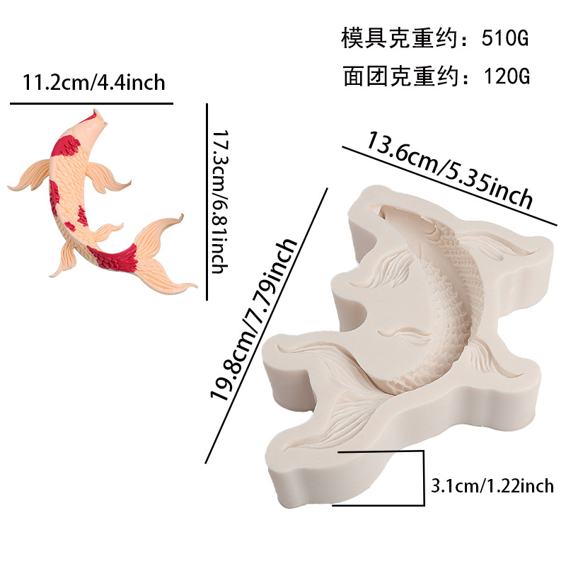 Festival festivo carpa oro molde de silicona cada año más de peces dorados horneado molde decorativo molde koi molde