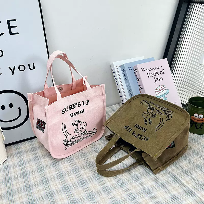 帆布包女包2024新款手提包韩版时尚简约小方包饭盒包外贸一件代发