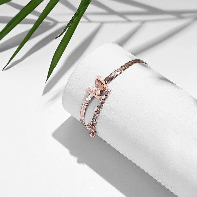 Mariposa borla hoja cadena serpiente hueso cadena titanio acero tobillera mujer verano tobillo joyería sexy moda tobillera