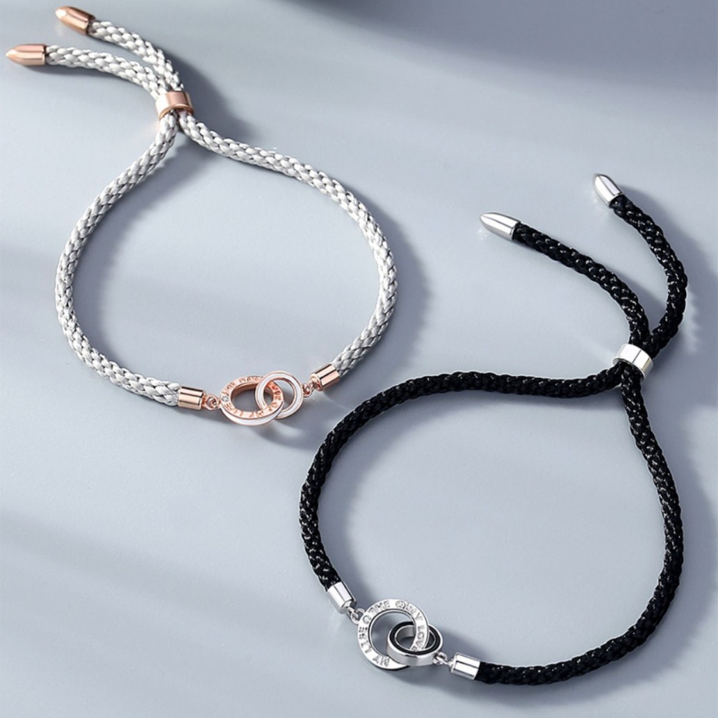 New Double-ring Couple Bracelet A Pair of Couple's Niche Design Sense Long-distance Love Woven Hand Rope Bracelet for Boys and Girls
