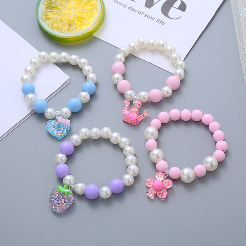 Handmade Beaded Necklace with Colorful Resin and Pearl-like Drops for Girls - Princess Style Children's Necklace