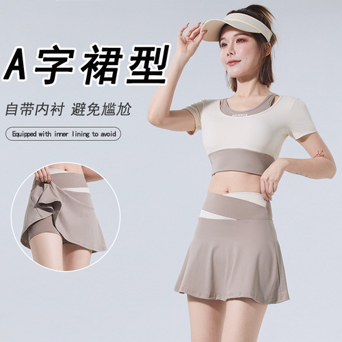 lulu summer outdoor high-waist sports short skirt breathable anti-exposure running fake two-piece yoga tennis culottes suit