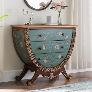 European-style Entrance Counter American-style Bucket Cabinet Painted Solid Wood Decorative Cabinet Storage Cabinet Corridor Cabinet Vintage Furniture Whole Set