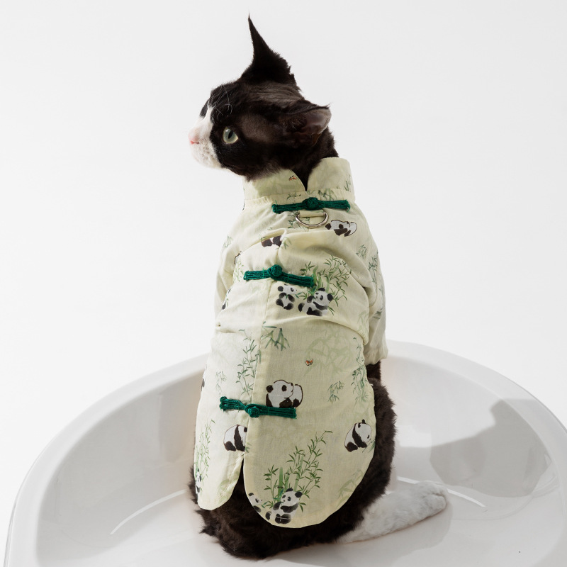 Gato primavera y verano estilo chino panda bambú pareja vestido vestido de gato pequeño vestido de gato mascota ropa de gato