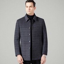 秋冬款男装双面呢大衣中长款款翻领羊毛呢风衣外套爸爸装羊绒夹克