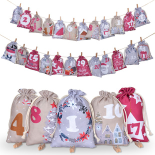 Velvet Christmas Embossed Number Bamboo Pattern Drawstring Pouch Decorative Christmas Candy Gift Packaging Bag