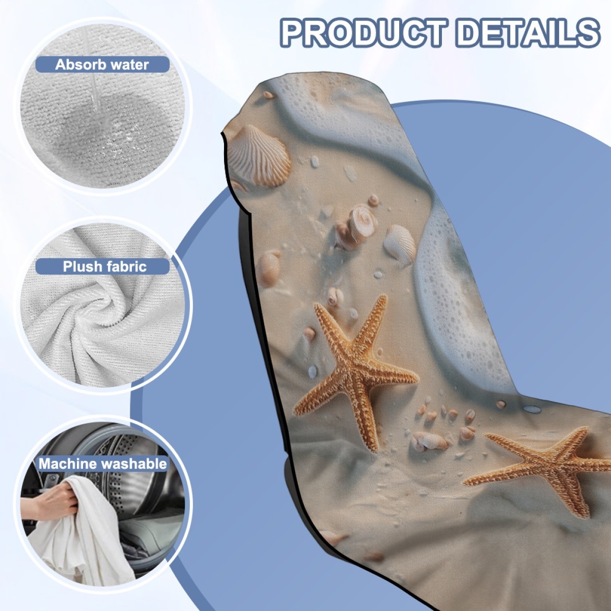 Amazon's new car seat cover, starfish shell beach sports car towel seat cushion cover, universal and available for dropshipping