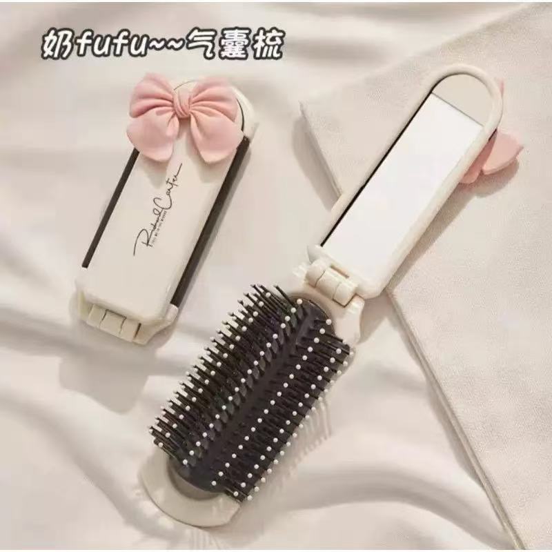 リボンミニ折りたたみエアバッグ前髪ポータブル特別なエアクッション旅行マッサージミラー一体型コーム|undefined