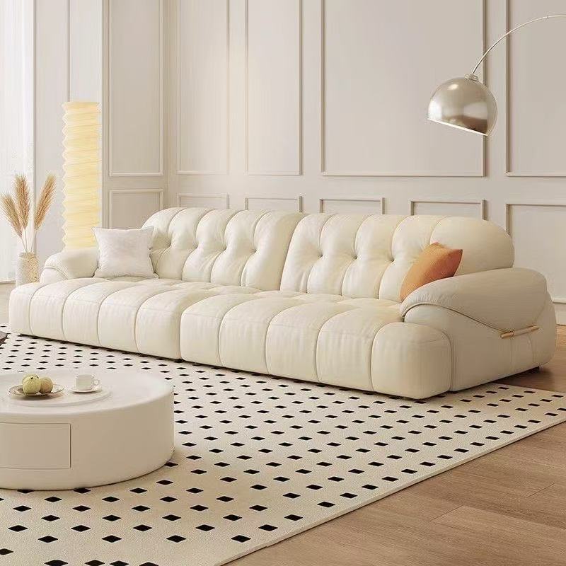 Foshan Puff Cloud Leather Sofa French Cream Style Light Luxury Sofa Living Room Piano Key Marshmallow Leather Sofa