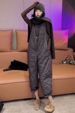 欧洲站2025新款加厚哈伦连体裤女保暖休闲百搭菱格休闲纯色背带裤