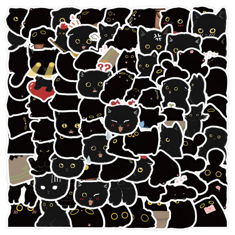 100 small cute black cat graffiti stickers decorative mobile phone shell luggage Computer mobile phone shell small stickers batch