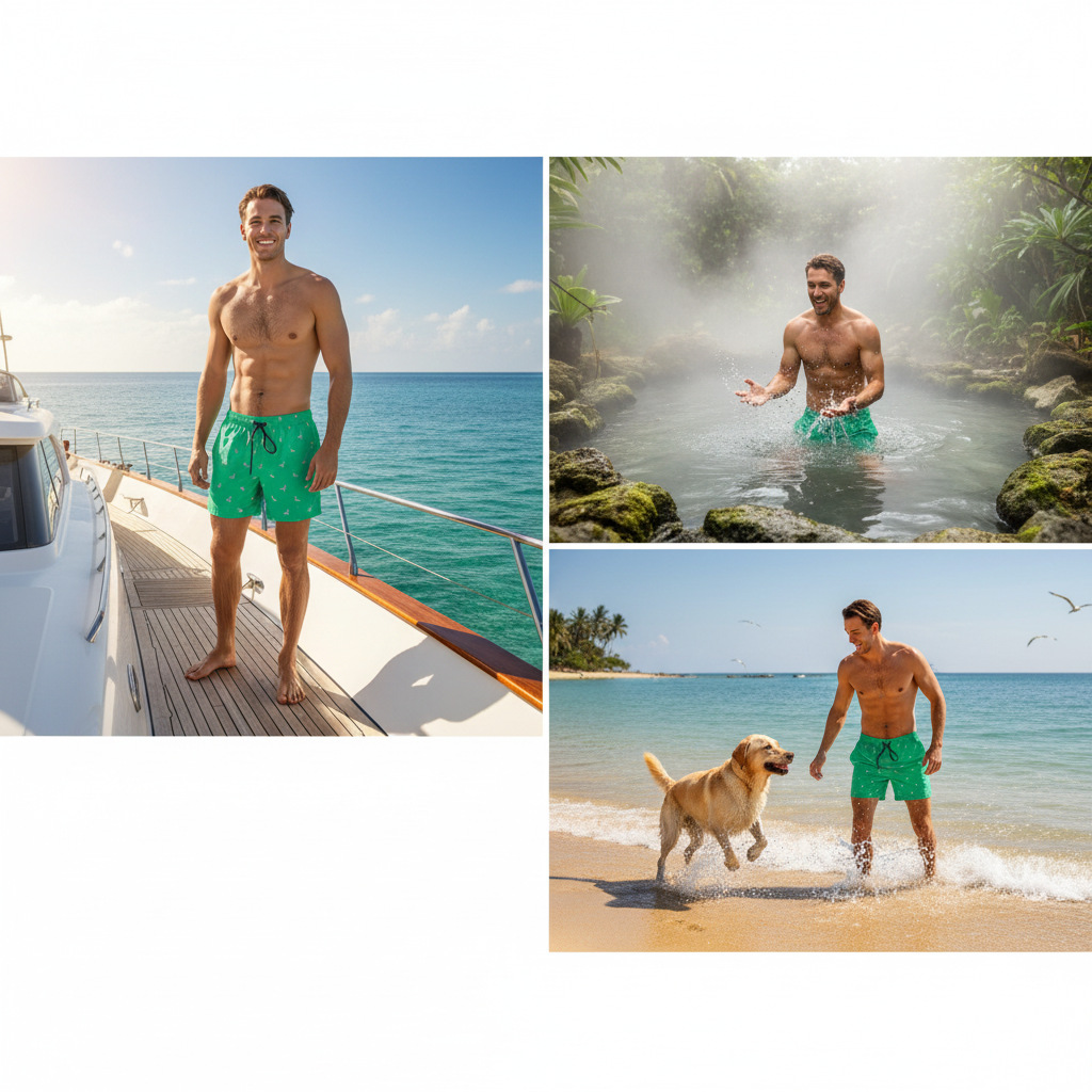 Flamingo Print Herren Badeshorts Mit Elastischem Bund_voghion.com