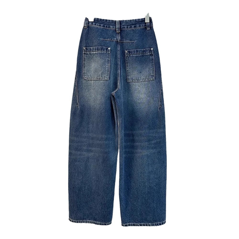 외국 스타일 바나나 바지 여성 청바지 2024 새로운 와이드 레그 캐주얼 조커 마체 테 긴 바지의 고급 감각의 유럽 버전