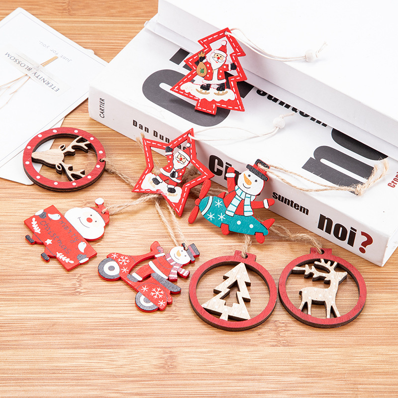 可爱卡通吊牌创意圣诞树装饰挂件小木牌圣诞老人彩绘木牌木挂件