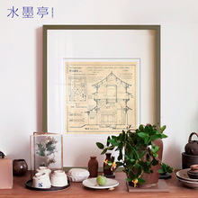 梁思成·图像中国古建筑史手稿 新中式玄关柜装饰画书房城市挂画