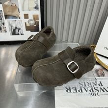 2025秋冬新款磨砂纯皮平底加绒平跟内增高勃肯鞋百搭女鞋休闲单鞋