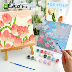 2025新款风景花朵郁金香数字油画 手工diy填充填色丙烯房间装饰画