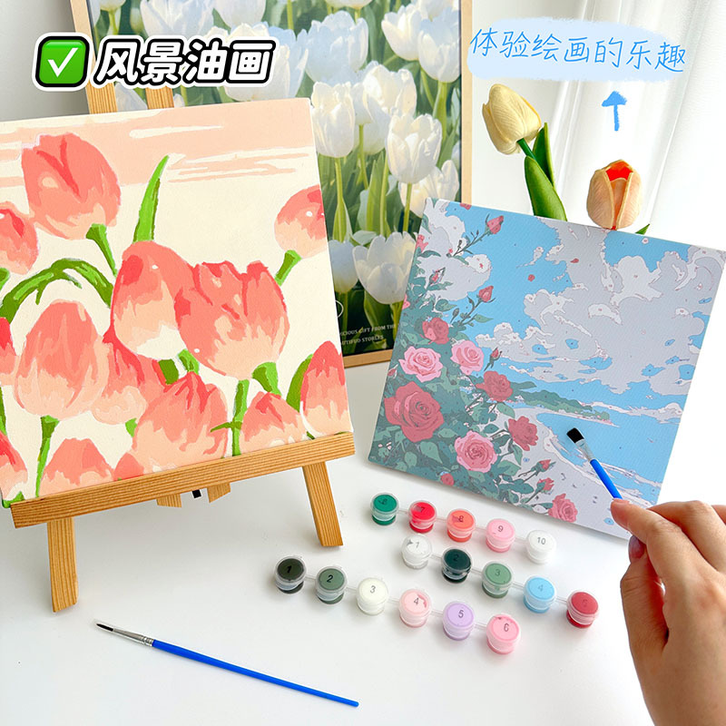 2025 New Landscape Flower Tulip Digital Oil Painting Handmade DIY Filling Coloring Acrylic Room Decoration Painting