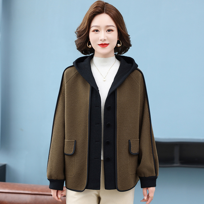 妈妈秋装洋气外套高贵2025新款中老年女春秋冬时尚双面毛呢子开衫，女装针织衫/毛衣，妃慕昵服饰