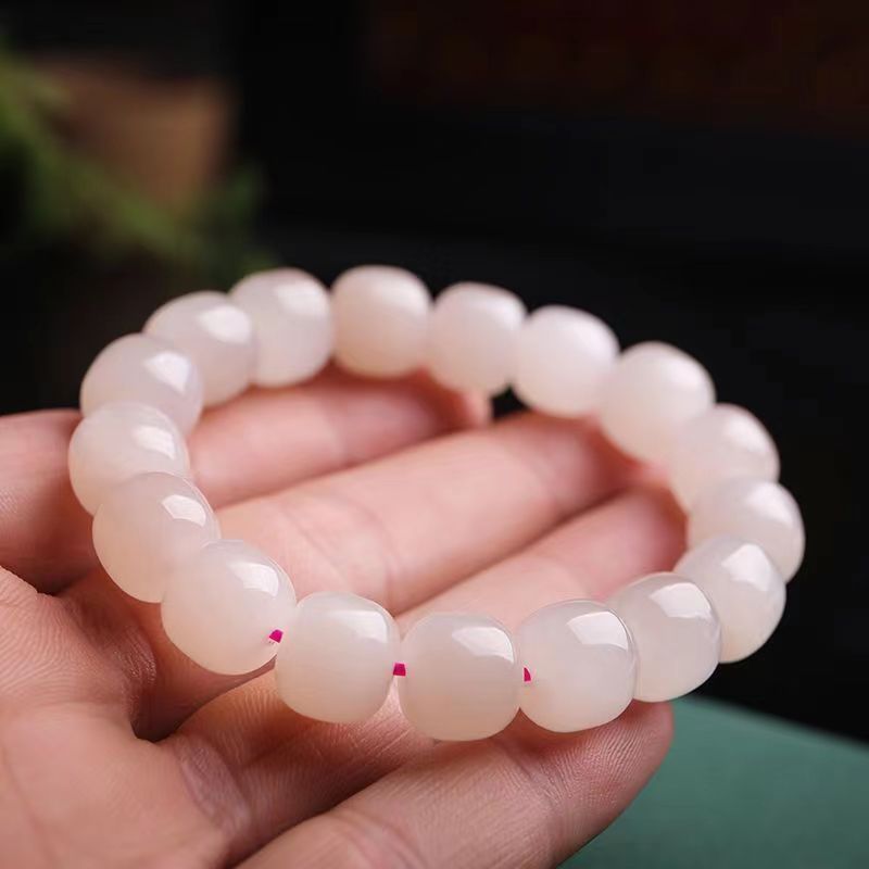 智贝主图_3天然阿富汗和田玉藕粉色老型珠素珠手串手链单圈玉