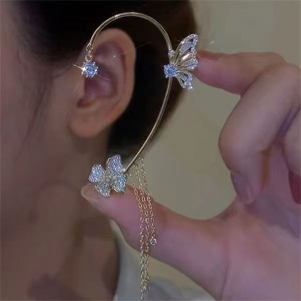 1 Piece Fairy Style Flower Butterfly Copper Inlay Zircon Ear Clips display picture 4