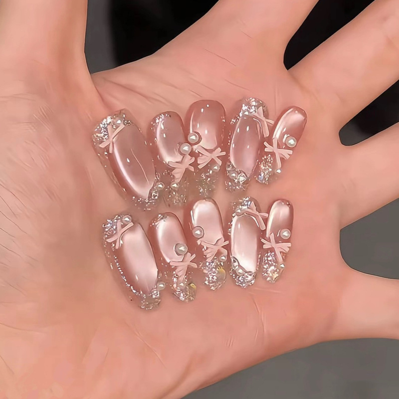 [Ballet Shoes] Purely Handmade Wearable Nail Phototherapy Classy Whitening Elegant Cat Eye Pure Handmade Nail Stickers 10 Pieces