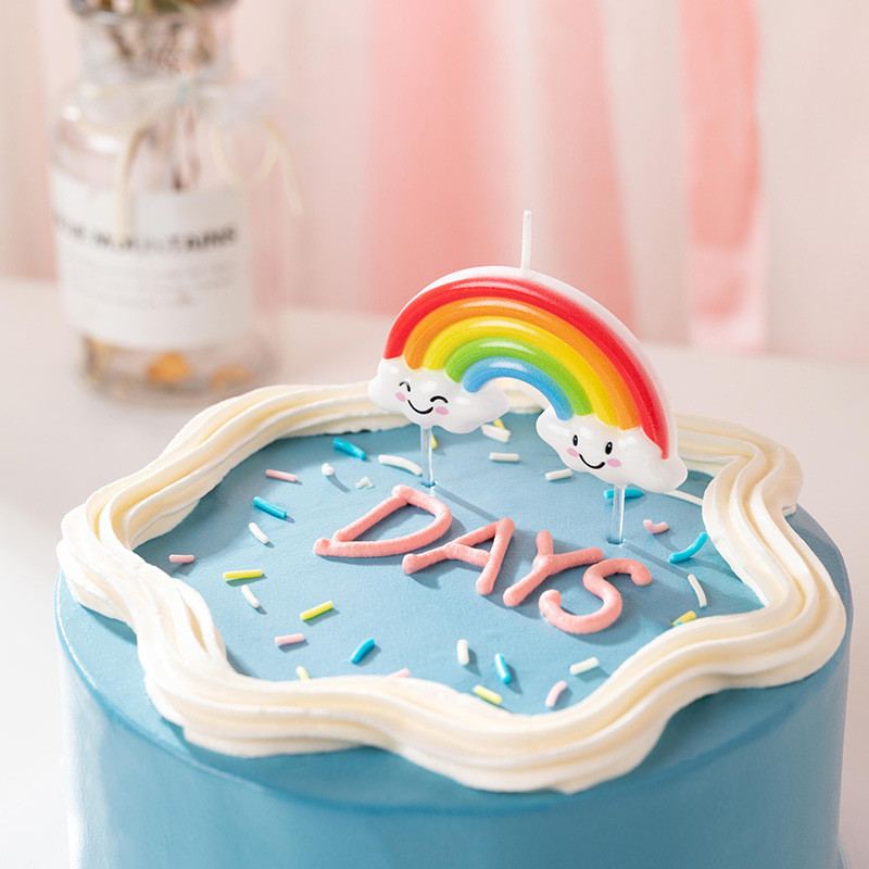 Adorable Memory Sun, Rainbow, Cloud, Smiling Candle, Children's Cartoon Rainbow Candle Cake Decoration Accessory