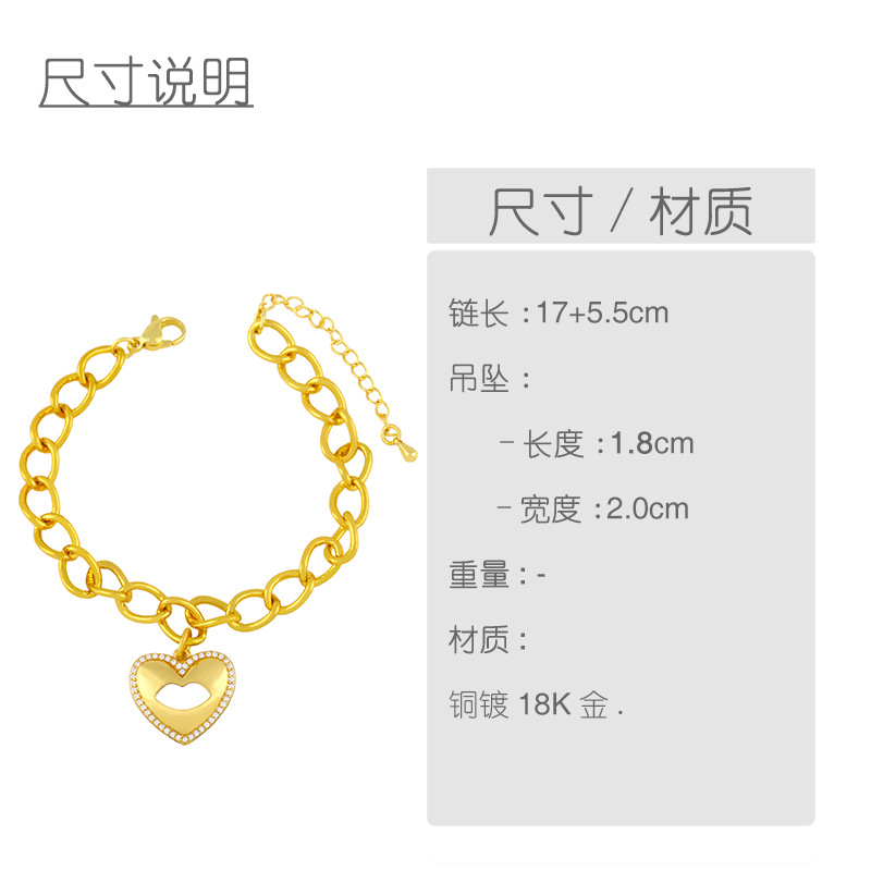 Bohemian Heart-shape Thick Chain Copper Inlaid Zircon Bracelet Wholesale display picture 9