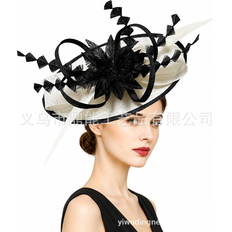 European and American vintage mesh fascinator headpiece, bridal hair accessory for horse racing festivals, feather headpiece for parties and banquets