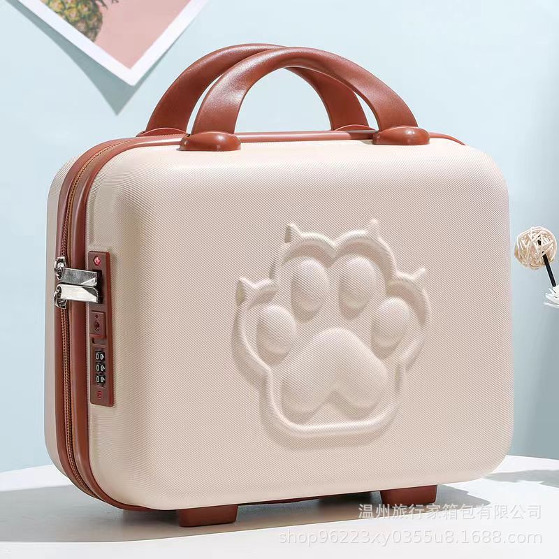 Mini maleta portátil 14 pulgadas 16 pulgadas caja de regalo de maquillaje pequeña bolsa de almacenamiento con cifrado oso de dibujos animados