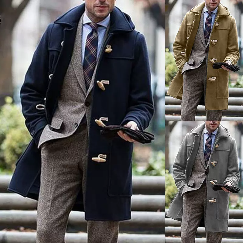 2025新款亚马逊中年欧美外贸跨境男装潮流中长款翻领男士大衣外套
