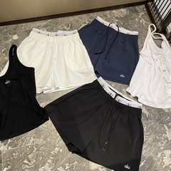 ALO ハイウエストカジュアルコントラストカラーショートパンツ女性の痩身 2025 夏ルーズで多用途な A ラインスポーツワイドレッグホットパンツトレンディなブランド