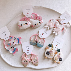 かわいい子供の漫画の刺繍の猫のウサギのシュシュの女の子は髪のひもを傷つけません。