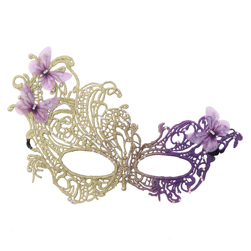 Carnaval transfronterizo máscara de encaje dorado y púrpura máscara de Halloween máscara de mitad de cara sexy