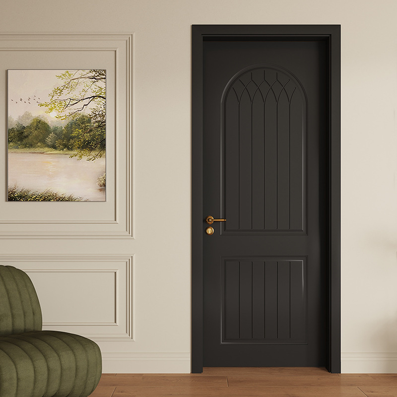 Light French Retro Split Mid-Century Style Bedroom Solid Wood Door Indoor Paint Door Black Room Door Set Door Flat Door