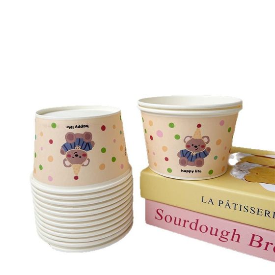 Wholesale ins Bear Thickened Disposable Paper Bowl Food Grade Household Cute Disposable Rice Bowl Soup Bowl Packing Tableware