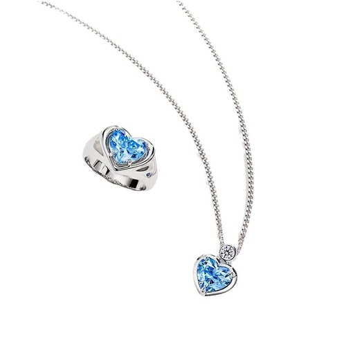 Heart-shaped pendant necklace for women with 2-carat blue diamond and aquamarine artificial diamonds, exuding a unique and sophisticated charm.