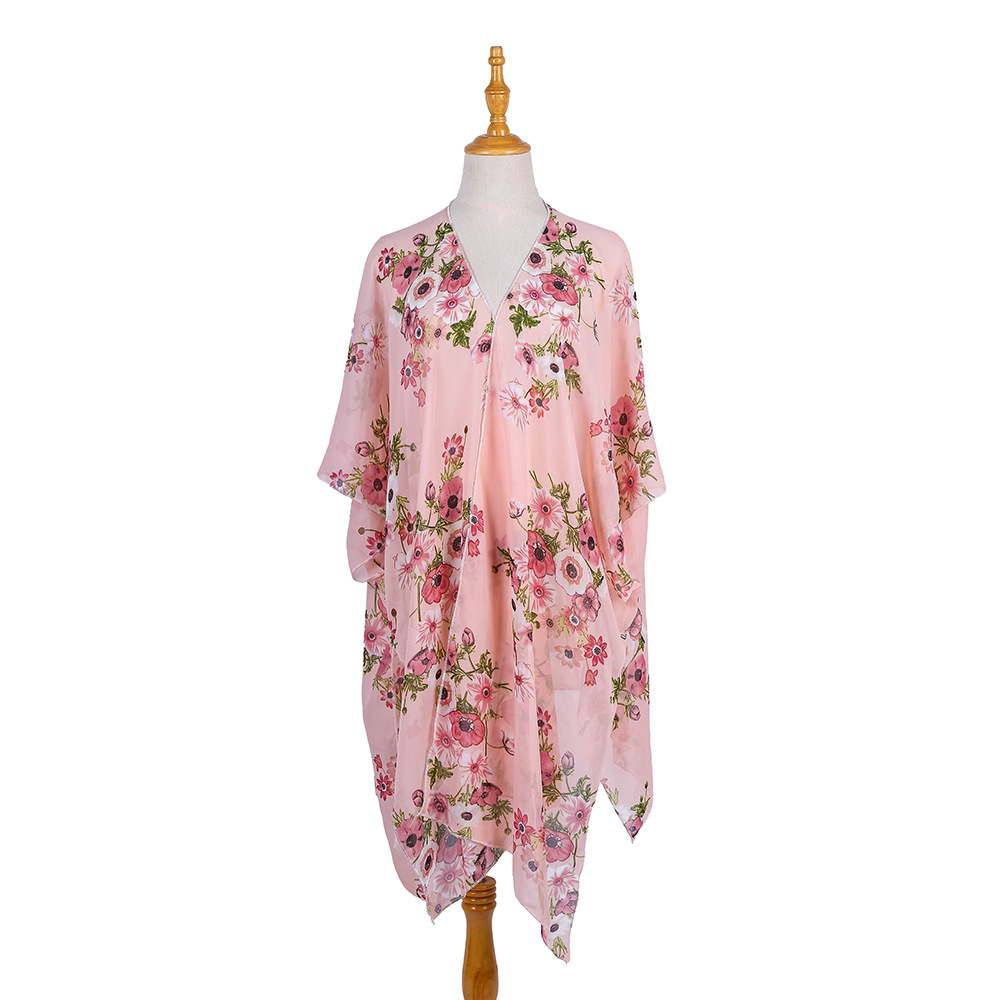 Venta caliente transfronteriza primavera y verano estilo europeo y americano corto gasa blusa de playa protección solar sombrilla kimono cardigan image 26