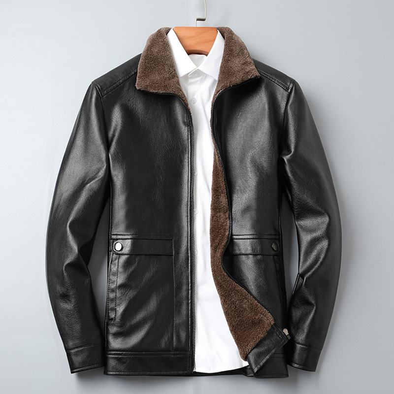 Herren Lederjacke Biker Stil Slim Fit Kunstleder Freizeitjacke_voghion.com