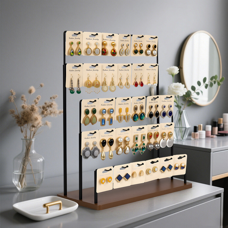Amazon Wooden Rectangular Jewelry Rack with 5 Layers and 30 Hooks, Detachable Iron Art Earring Holder, Keychain Display Stand Amazon Wooden Rectangular Jewelry Rack with 5 Layers and 30 Hooks, Detachable Iron Art Earring Holder, Keychain Display Stand