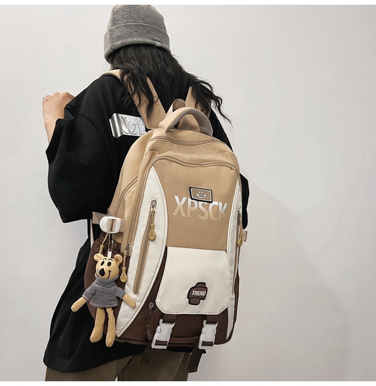 1071g Weight Polyester Lining Material Multicolor Fashion Element Zipper Closure Type Double Shoulder Straps Strap Type Functional Backpack Bags Type Casual, School Occasion Nylon Material Waterproof Function School Backpack Backpack Letter, Color Block Pattern All Seasons Season Unisex Gender Preppy Style, Streetwear Style Square Shape Unisex Nylon Letter Color Block Preppy Style Streetwear Multicolor Square Zipper Functional Backpack 7