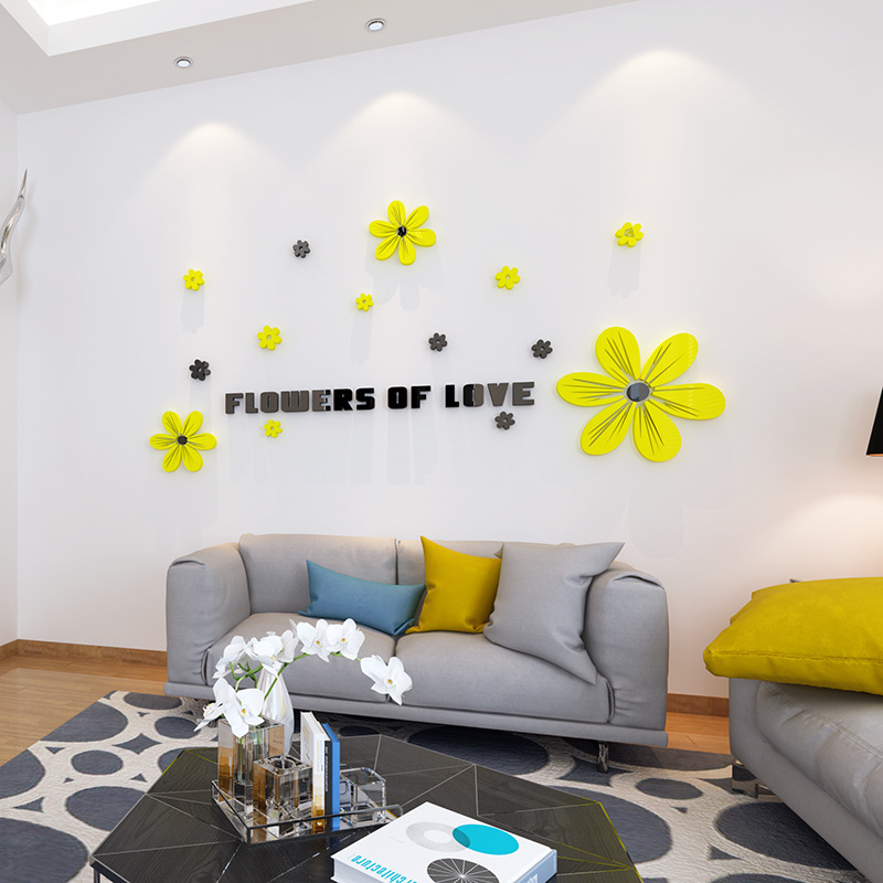 Decoração de parede autoadesiva em acrílico 3D com estampa de flores de verão para sala de jantar, sala de estar, quarto, sofá e parede atrás da TV._voghion.com