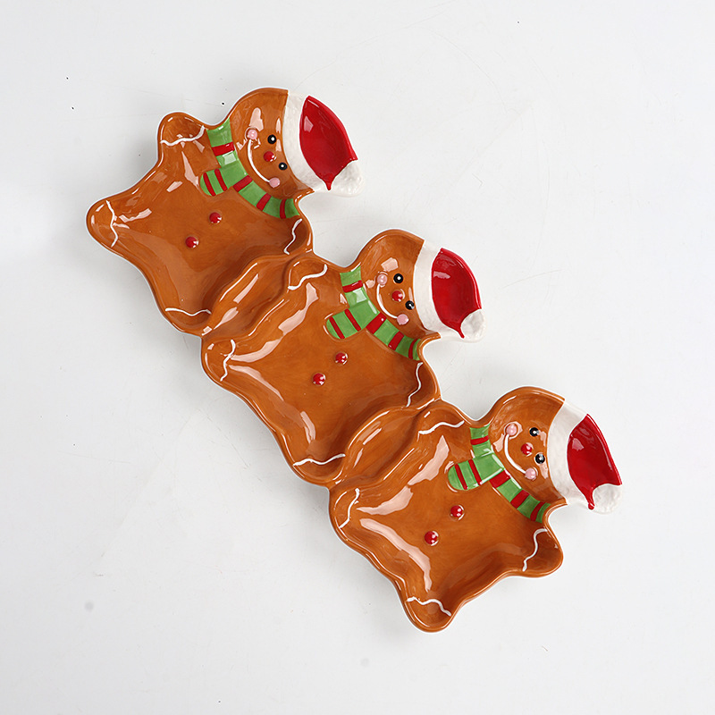 Ceramic Christmas Gingerbread Man Series Dinner Plate Set Home Light Luxury Tableware Practical Candy Plate Factory Direct Sale