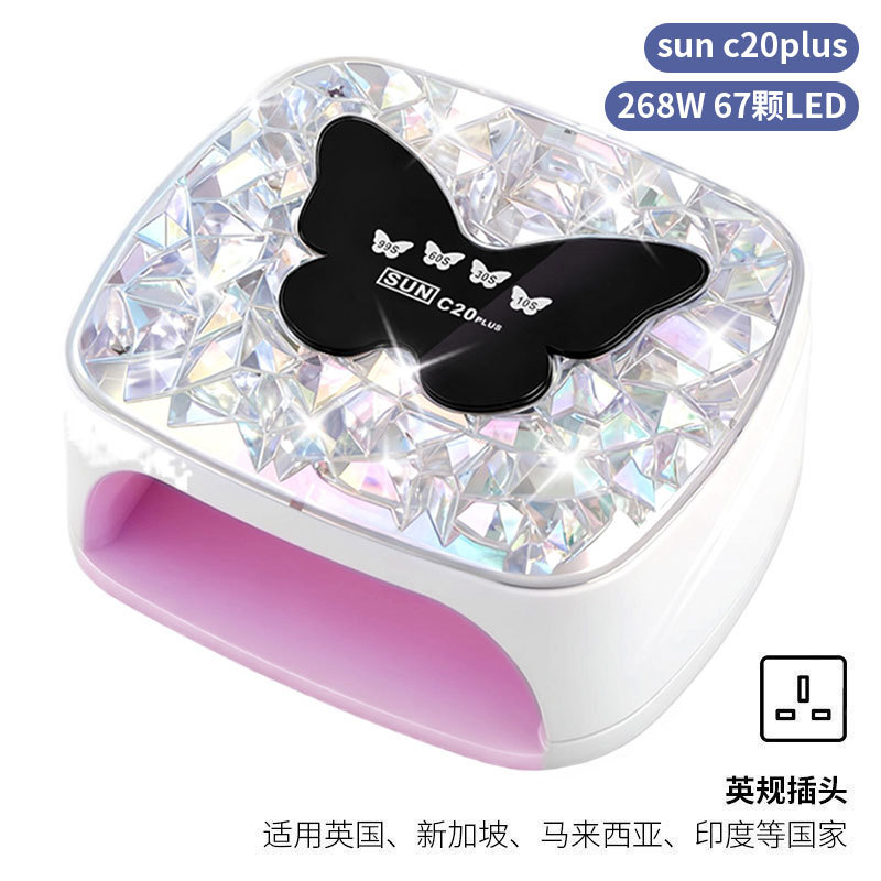Lámpara de manicura inteligente de alta gama de luz de terapia de diamante 256W de alta potencia de pegamento de vinilo lámpara de horneado de dos manos secador de uñas transfronterizas