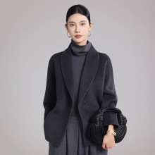 2026冬新款高端双面羊绒大衣女士短款青果领韩版简约百搭毛呢外套