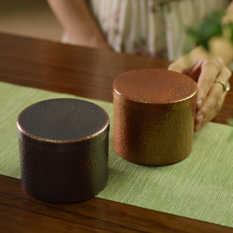 手工紫铜茶叶罐纯铜锤纹茶罐密封罐子便携小号茶仓茶具茶叶储存罐